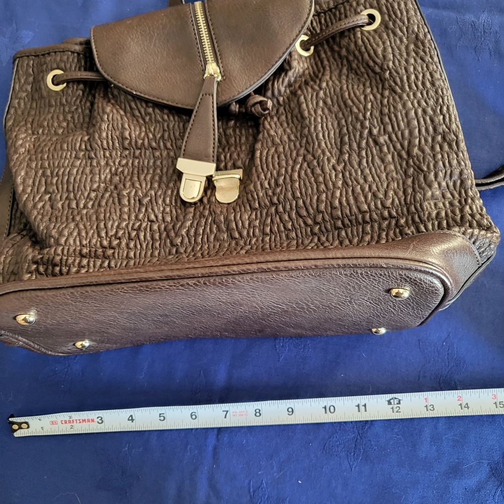 Brown Textured Vegan Leather Womens Backpack - Picture 9 of 11